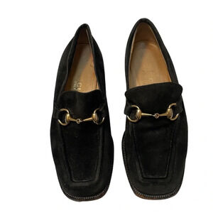 Gucci Black Suede Loafers with Gold Hardware